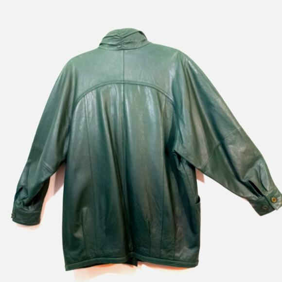 Vintage 80s forest green leather coat Jacqueline Ferrar jacket M - Picture 9 of 11